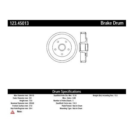 Centric C-Tek Standard Brake Drum, C-Tek 123.45013
